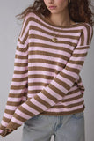 Striped One-Shoulder Knit Sweater