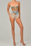 Buttoned Lace Trim Romper
