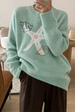 Fuzzy Star Graphic Crew Neck Sweater