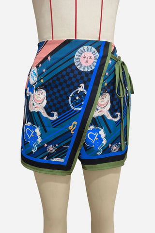Wrap-Style Printed Skirt Shorts
