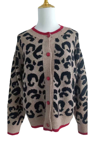 Leopard Print V-Neck Button-Front Cardigan