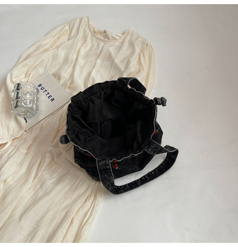 Cherry Drawstring Bucket Bag