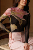 Floral Sheer Mesh Mock Neck Top