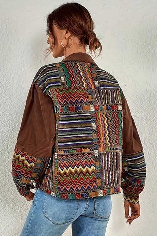 Geometric Patchwork Corduroy Shacket