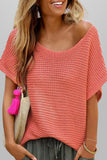 Open Knit Scoop Neck Short Sleeve Sweater