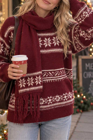 Snowflake Knit Crew Neck Sweater