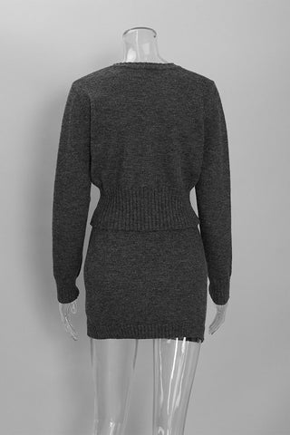 V-Neck Button-Front Knit Skirt Set