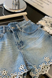 Floral Cutout Denim Shorts