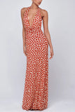 Polka Dot Halter V-Neck Maxi Dress