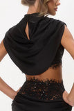 Cowl Neck Draped Crop Top Set