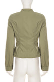 Mock Neck Button-Front Peplum Blouse