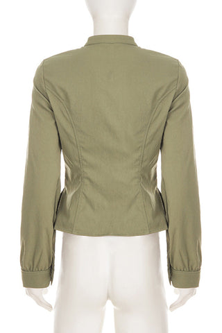 Mock Neck Button-Front Peplum Blouse