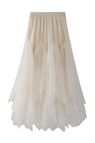 Tiered Tulle Ruffle A-Line Midi Skirt