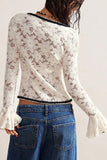 Lace Ruffle Sleeve Button-Front Blouse