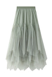 Tiered Tulle Ruffle A-Line Midi Skirt