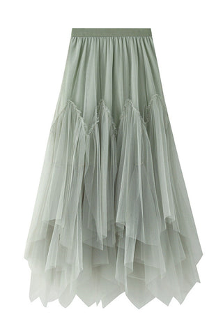Tiered Tulle Ruffle A-Line Midi Skirt