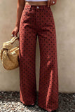 Polka Dot High-Waist Straight Jeans