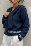 Tie-Neck Patterned Knit Sweater