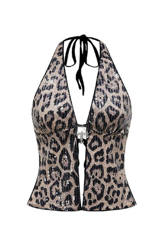 Sequin Halter Deep V-Neck Tank Top