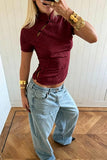 Frog Button Mock Neck Crop Blouse