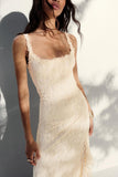 Ruched Square Neck Lace Maxi Dress