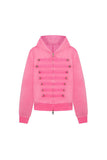 Military Button Hooded Zip-Up Sweatshirt