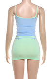 Contrast Trim Crop Top and Tie Mini Skirt Set