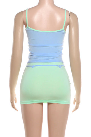 Contrast Trim Crop Top and Tie Mini Skirt Set