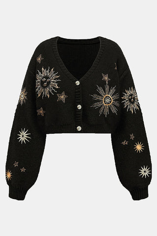 Celestial Motif Cropped Cardigan
