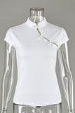 Mandarin Collar Asymmetric Button Top