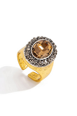Faceted Stone Beaded Border Ring