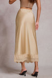Lace Hem Satin Slip Midi Skirt