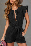 Ruffle-Sleeve Denim Romper