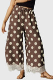 Polka Dot Drawstring Wide-Leg Lace Pants