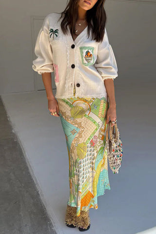 Embroidered Pocket Lace Trim Cardigan