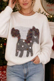 Sequin Animal Motif Crew Neck Sweater