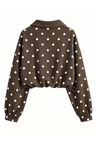 Polka Dot Half-Zip Crop Sweatshirt