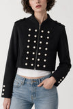 Military Button Mock Neck Cropped Jacket