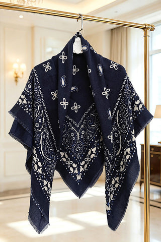 Paisley Print Fringed Open Poncho