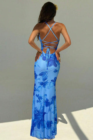 Floral Tie-Back Open Back Maxi Vacation Dress