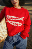 Fish Graphic Crew Neck Knit Sweater