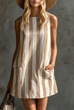 Pocketed Sleeveless Striped Mini Dress