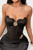 Lace Corset Strapless Top with Rose Hardware