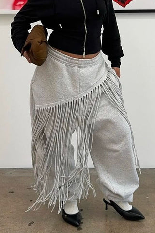 Fringe Asymmetrical Overlay Casual Pants