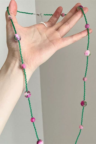 Marbled Bead Seed Chain Necklace