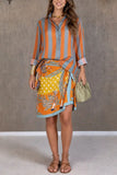 Striped Bell Sleeve Wrap Skirt Set