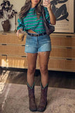 Striped Contrast Hem Crew Neck T-Shirt