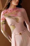 Floral Sheer Mesh Mock Neck Top