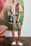 Graphic Print Belted Shirt Dress