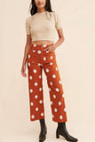 Polka Dot Button High-Waist Straight Jeans